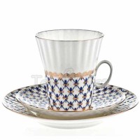 Filiżanka Dmuchawiec Siatka Kobaltowa 180ml z talerzem deserowym Łomonosov Filiżanka Dmuchawiec Siatka Kobaltowa 180ml z talerzem deserowym Łomonosov