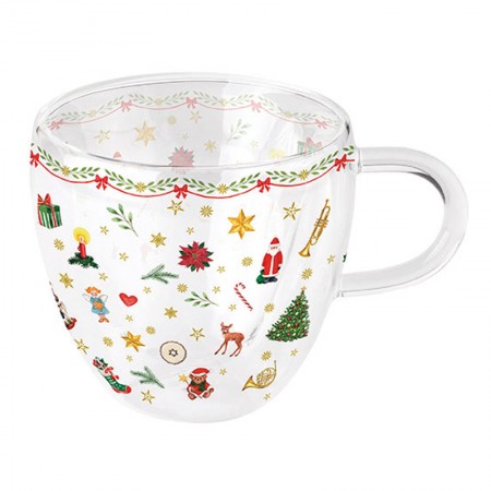 Szklanka Ornaments All Over Red Double-Walled 250ml Ambiente